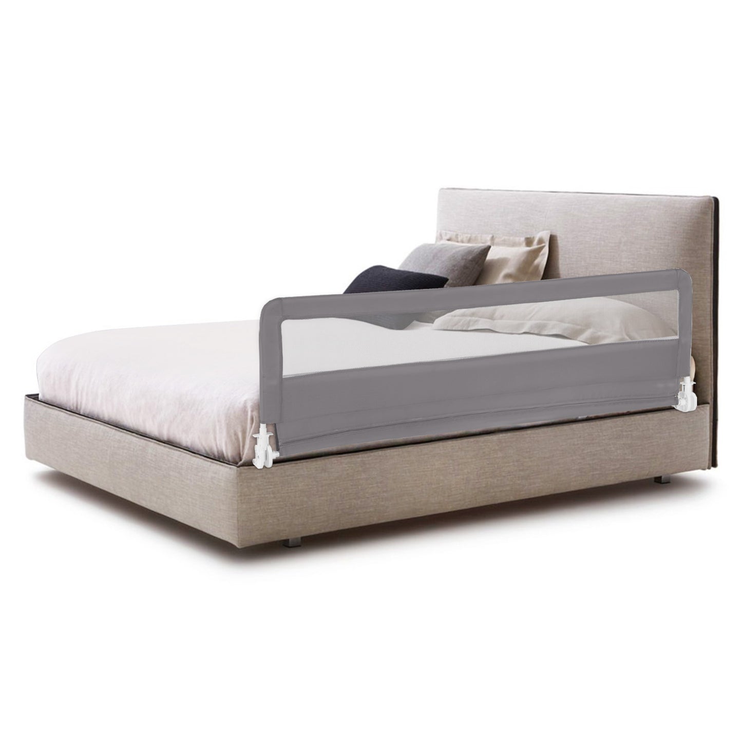 180CM Foldable Baby Bed Rail Guard with Removable Cover and Safety Strap-Beige