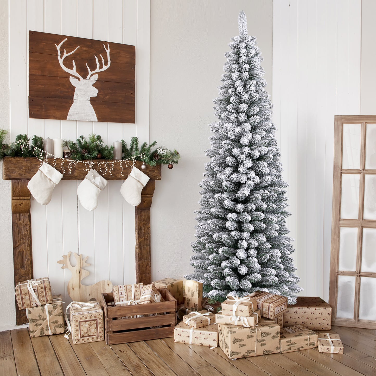 120/150/180 CM Snow Flocked Artificial Christmas Tree with 240/328/460 Branch Tips-1.2 M