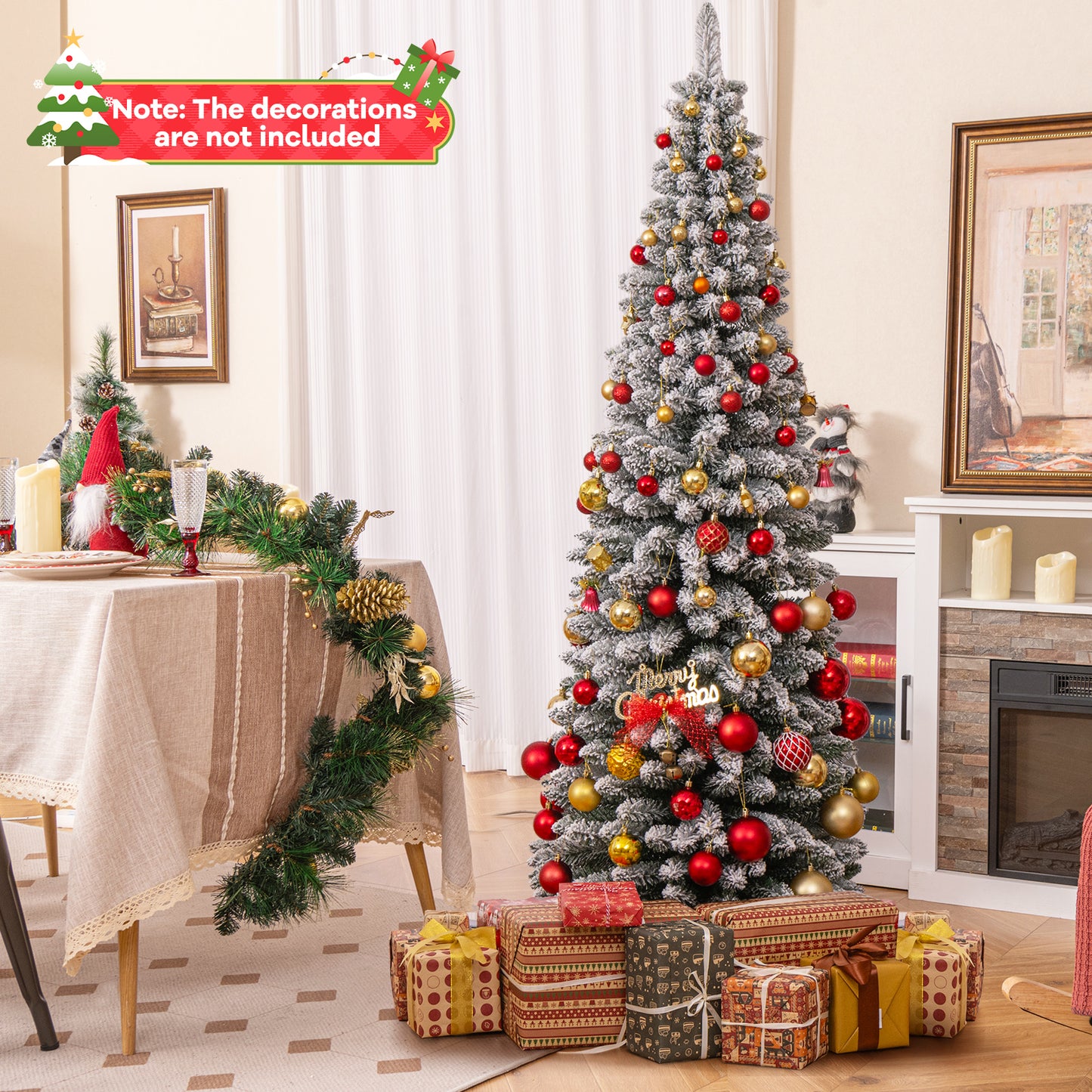 120/150/180 CM Snow Flocked Artificial Christmas Tree with 240/328/460 Branch Tips-1.2 M