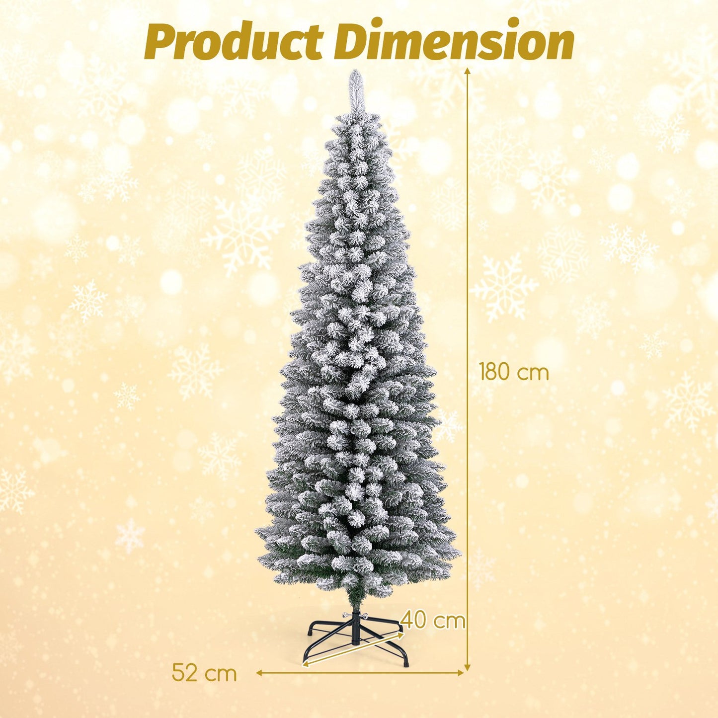 120/150/180 CM Snow Flocked Artificial Christmas Tree with 240/328/460 Branch Tips-1.2 M