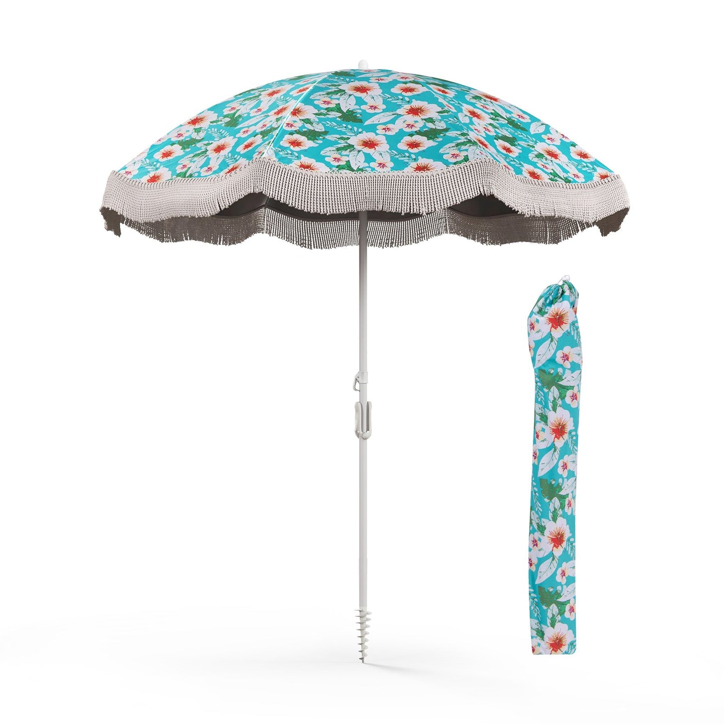 180 cm Outdoor Fringe Patio Umbrella with Carrying Bag-Blue