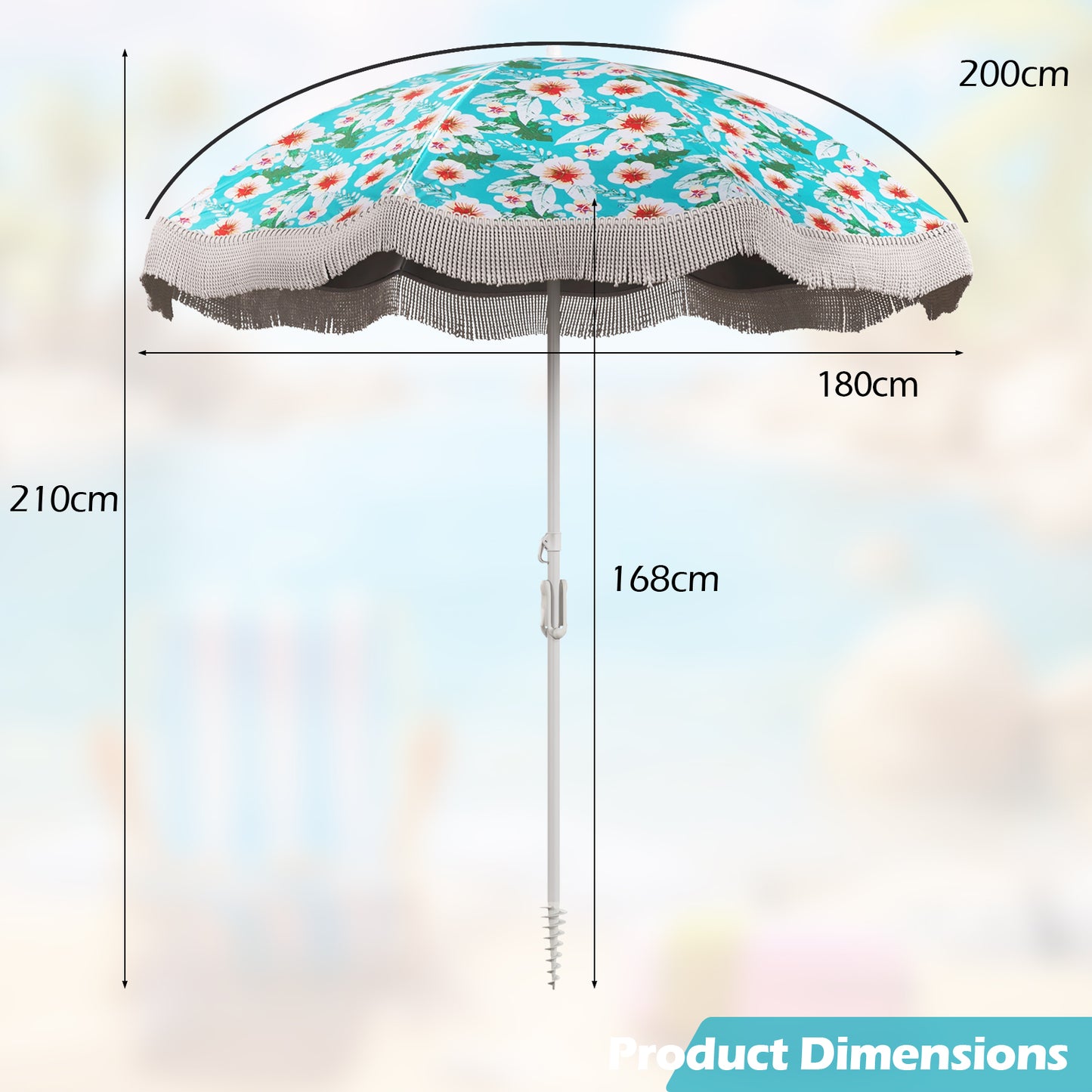 180 cm Outdoor Fringe Patio Umbrella with Carrying Bag-Blue