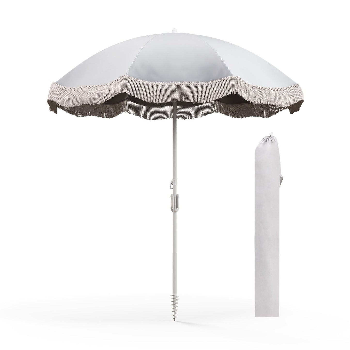 180 cm Outdoor Fringe Patio Umbrella with Carrying Bag-Blue