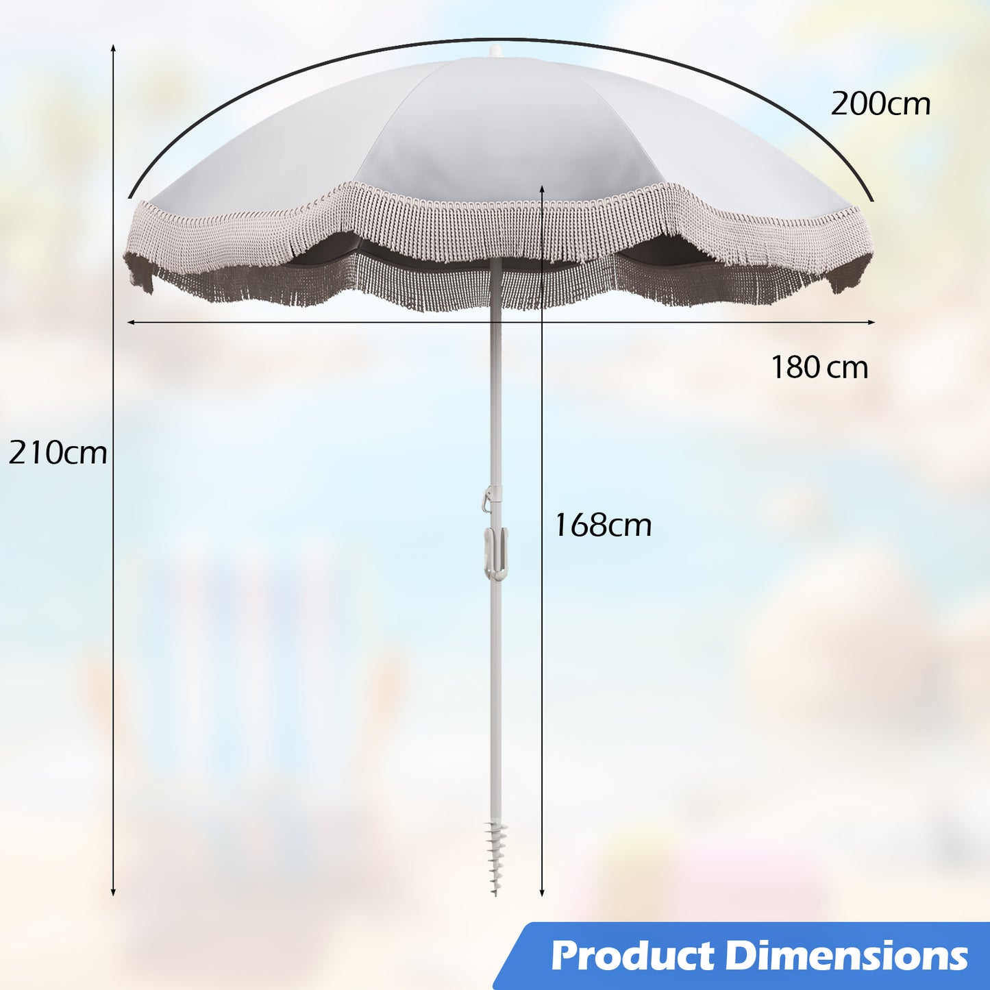 180 cm Outdoor Fringe Patio Umbrella with Carrying Bag-Blue
