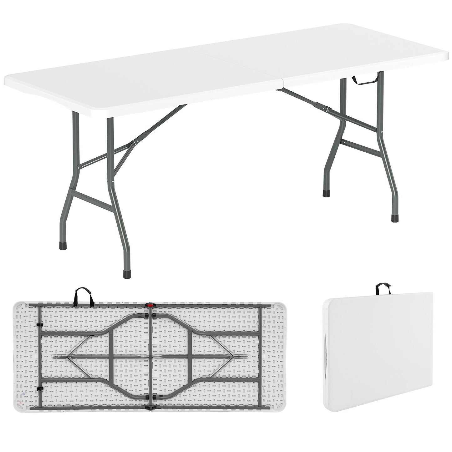 180 cm Portable Folding Dining Table with HDPE Tabletop and Safe Lock Mechanism-White
