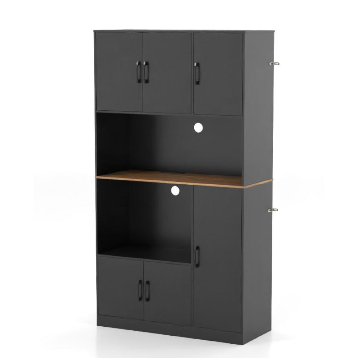 180 cm Tall Pantry Cabinet with Power Outlet and Microwave Stand-Black