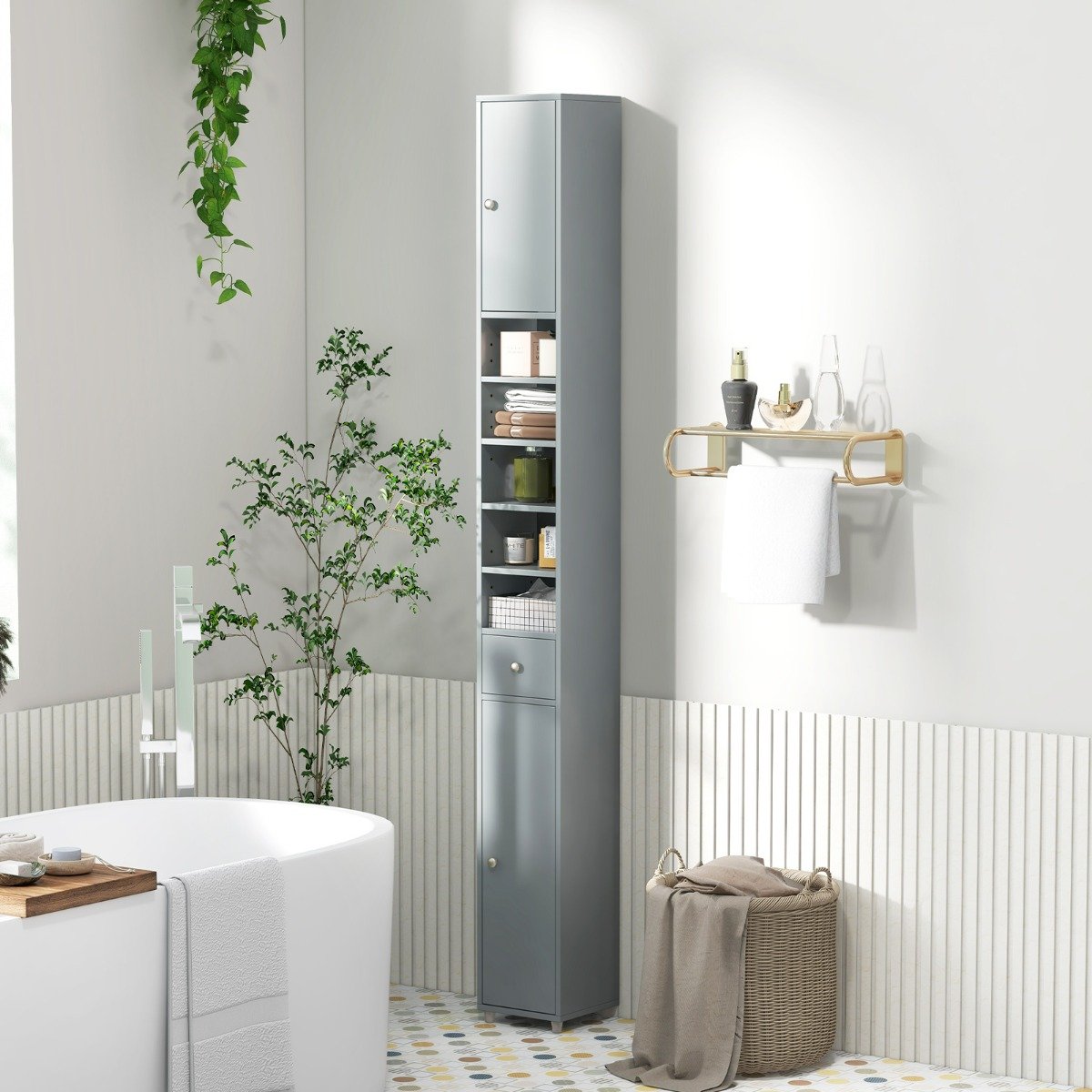 180CM Tall Freestanding Bathroom Cabinet with 2 Doors and 1 Drawer-White
