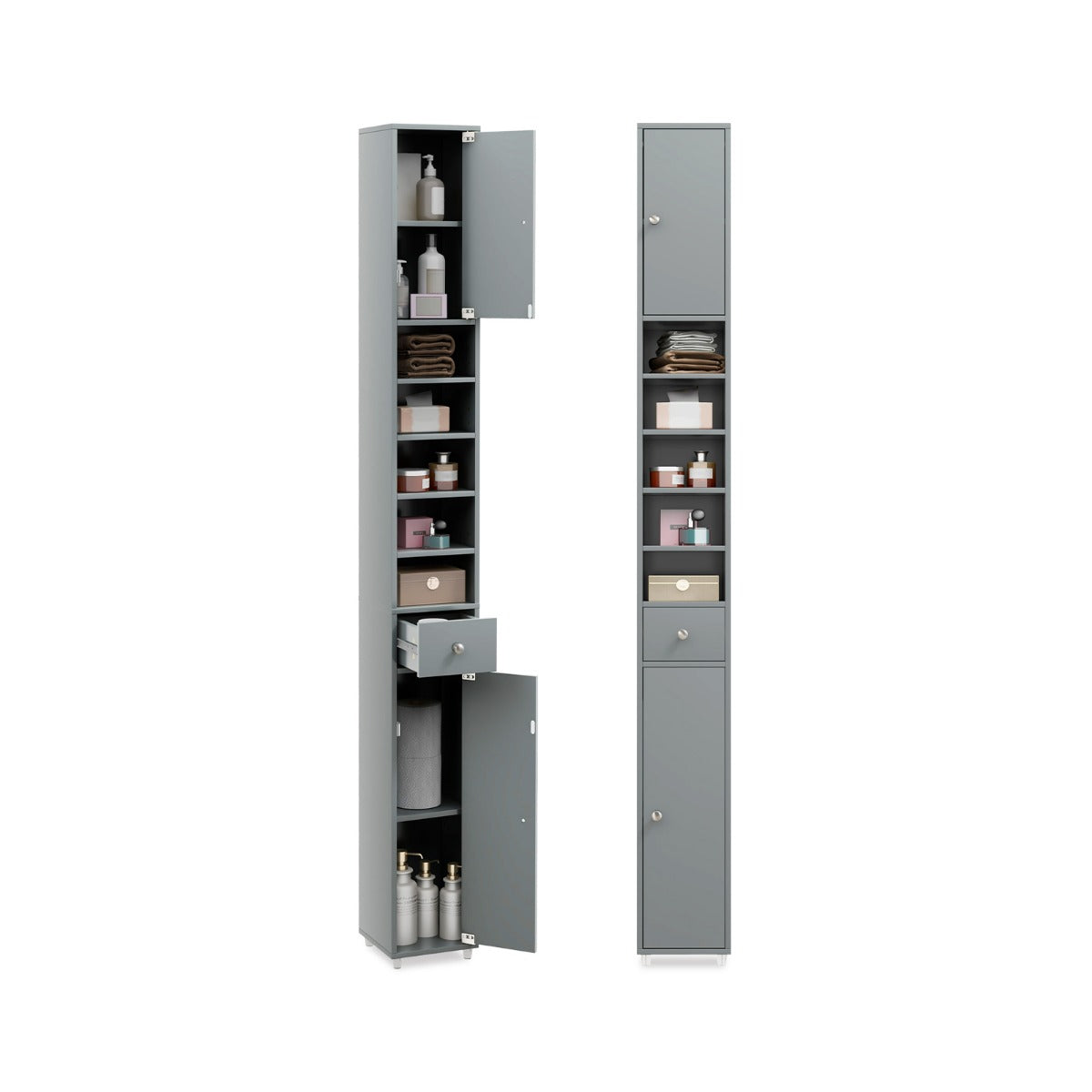 180CM Tall Freestanding Bathroom Cabinet with 2 Doors and 1 Drawer-White