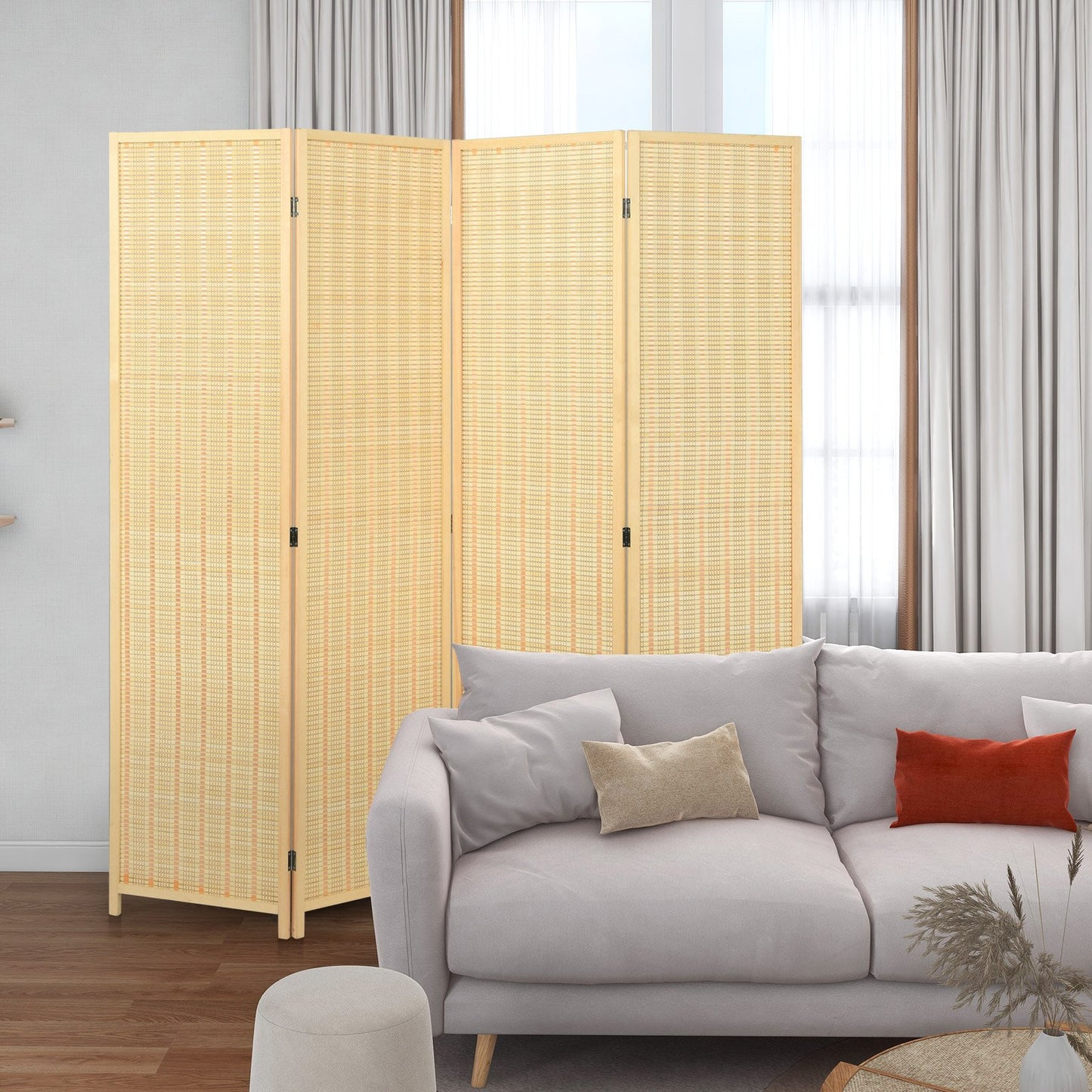4-Panel Portable Room Divider Screen-Natural