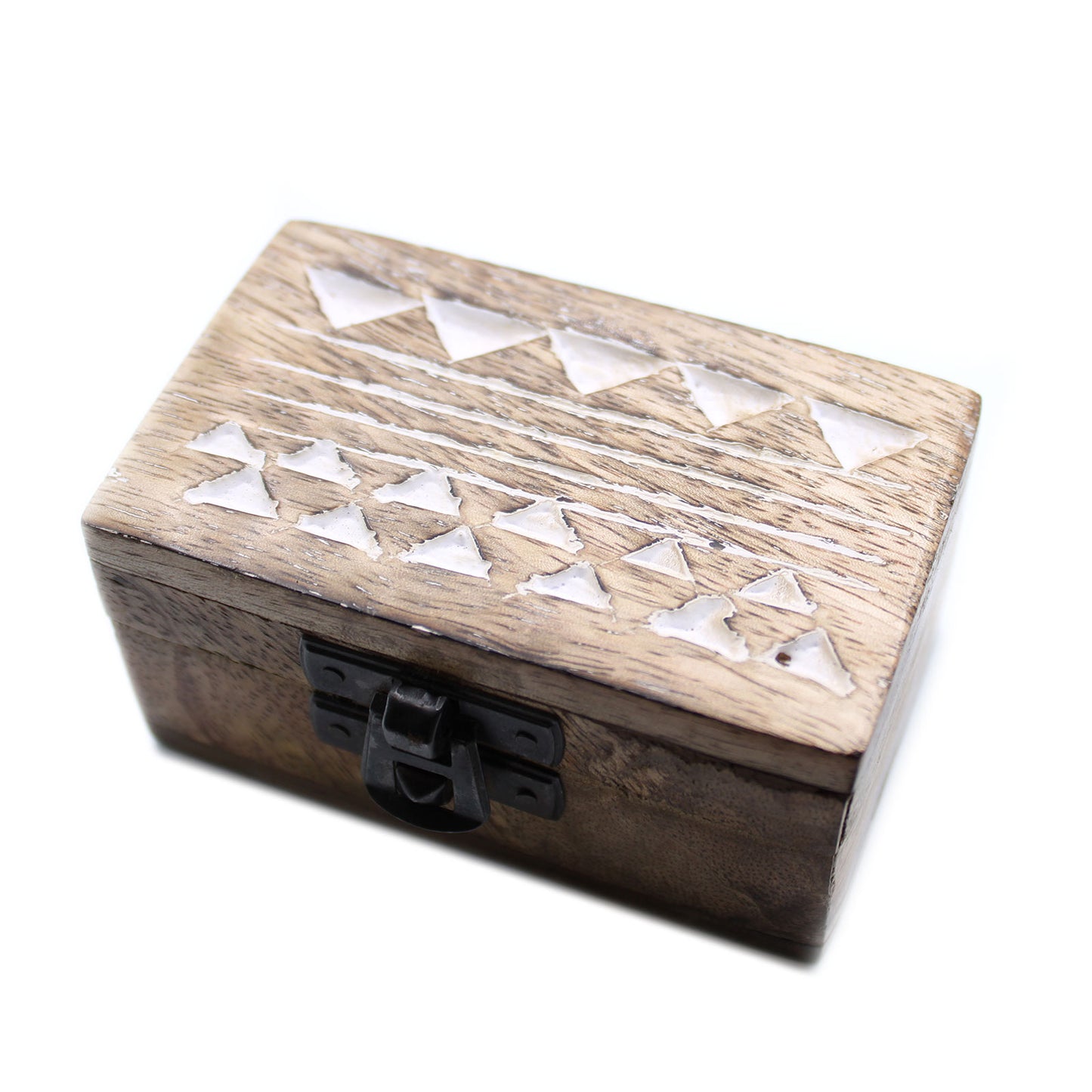 White Washed Wooden Box - Pill Box Aztec Design