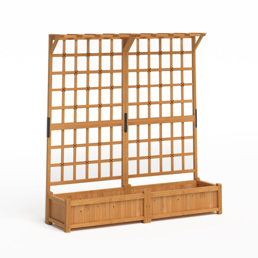 183 cm Tall Large Raised Garden Bed with Lattice Trellis Hanging Roof-Orange