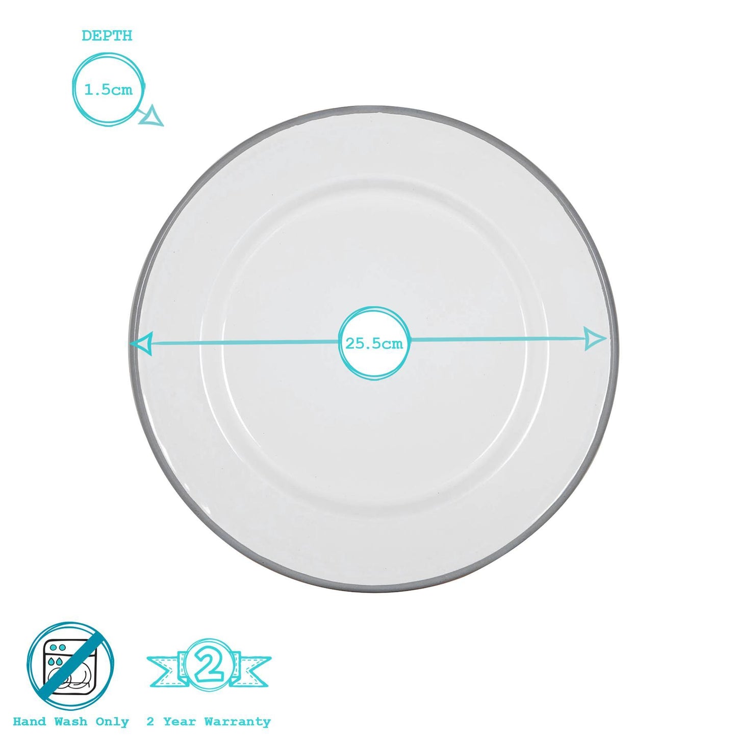 25.5cm White Enamel Dinner Plates - Pack of Six
