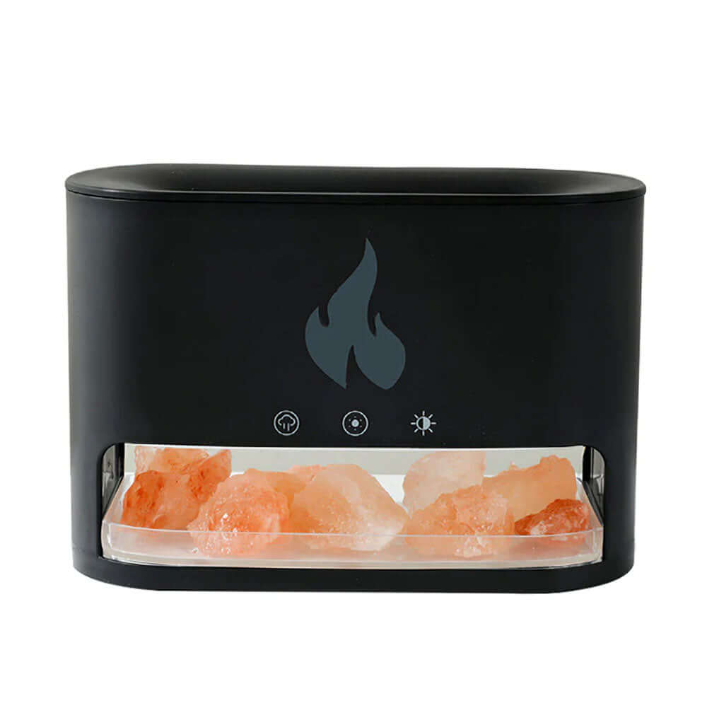 Black Blaze Aroma Diffuser - Himalayan Salt Chamber - USB-C - Flame Effect (Salt included)