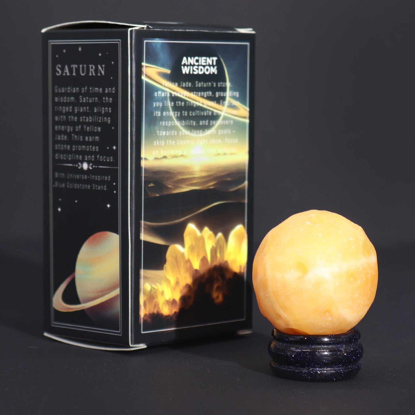 Yellow Jade Planet on a Sola Goldstone Stand (SATURN)