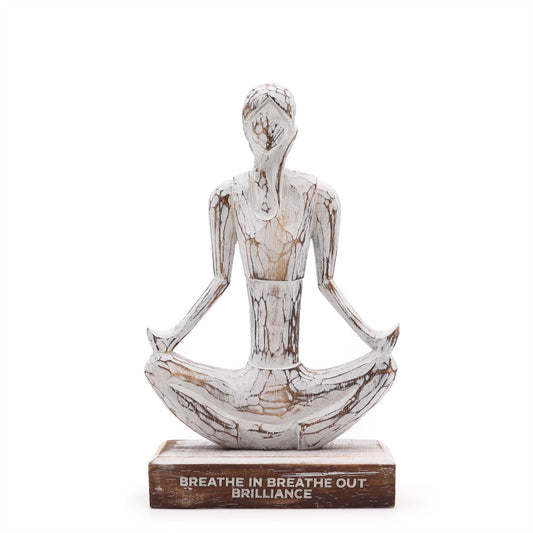 Wooden Yoga Lady - Whitewash - Easy Pose - "Breathe in Breathe out Brilliance"