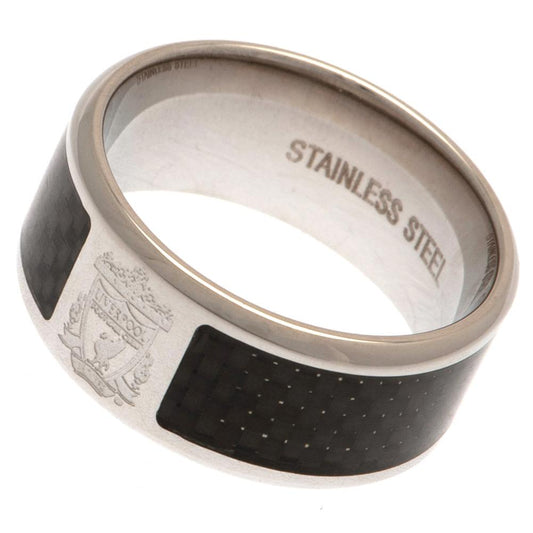 Liverpool FC Large Carbon Fibre Ring - Stainless Steel with Woven Effect and Engraved Crest