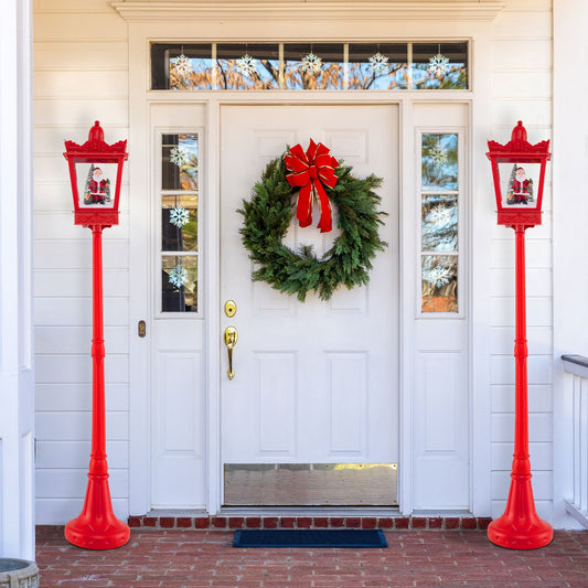188 cm Christmas Streetlamp Plug-in Musical Lamp Post with LED Lights-Red
