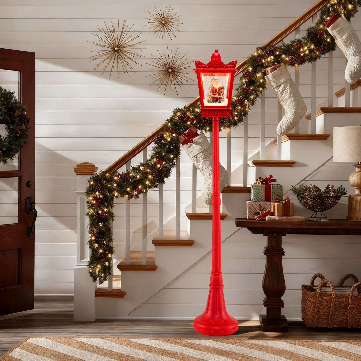 188 cm Christmas Streetlamp Plug-in Musical Lamp Post with LED Lights-Red