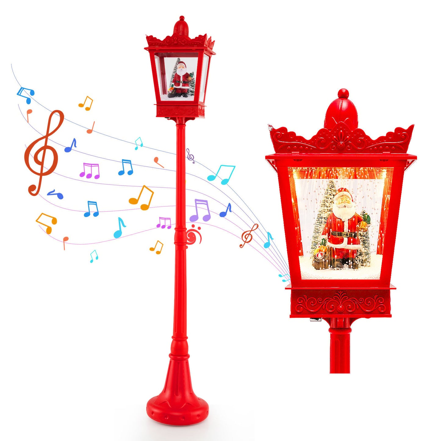 188 cm Christmas Streetlamp Plug-in Musical Lamp Post with LED Lights-Red