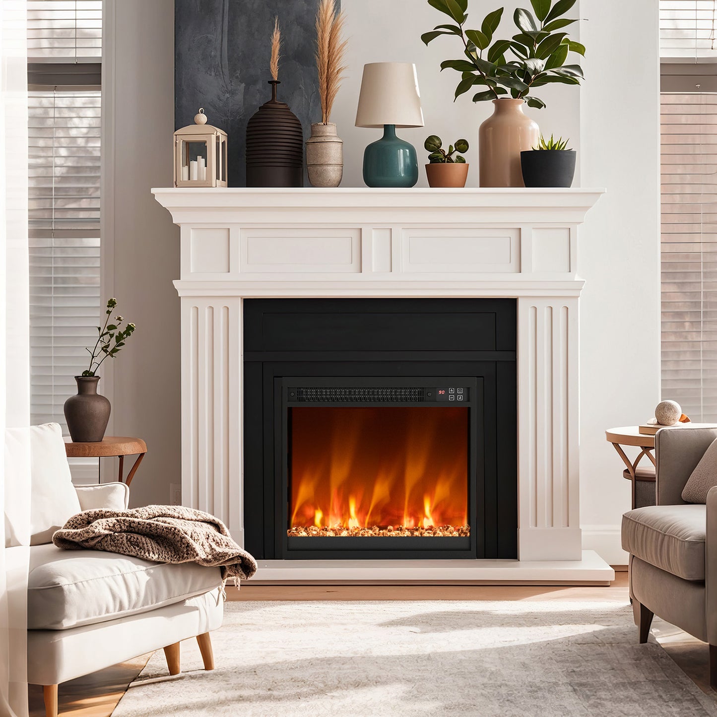18 inch Electric Fireplace Insert Recessed 1500W Fireplace Heater with Remote Control-Black