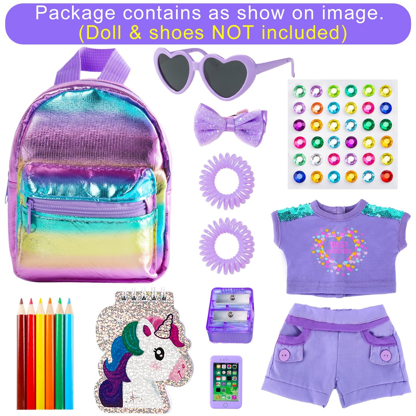 18INDC 18-Inch Doll School Accessories Playset – Clothes, Bag, Phone & Notebook (No Dolls)