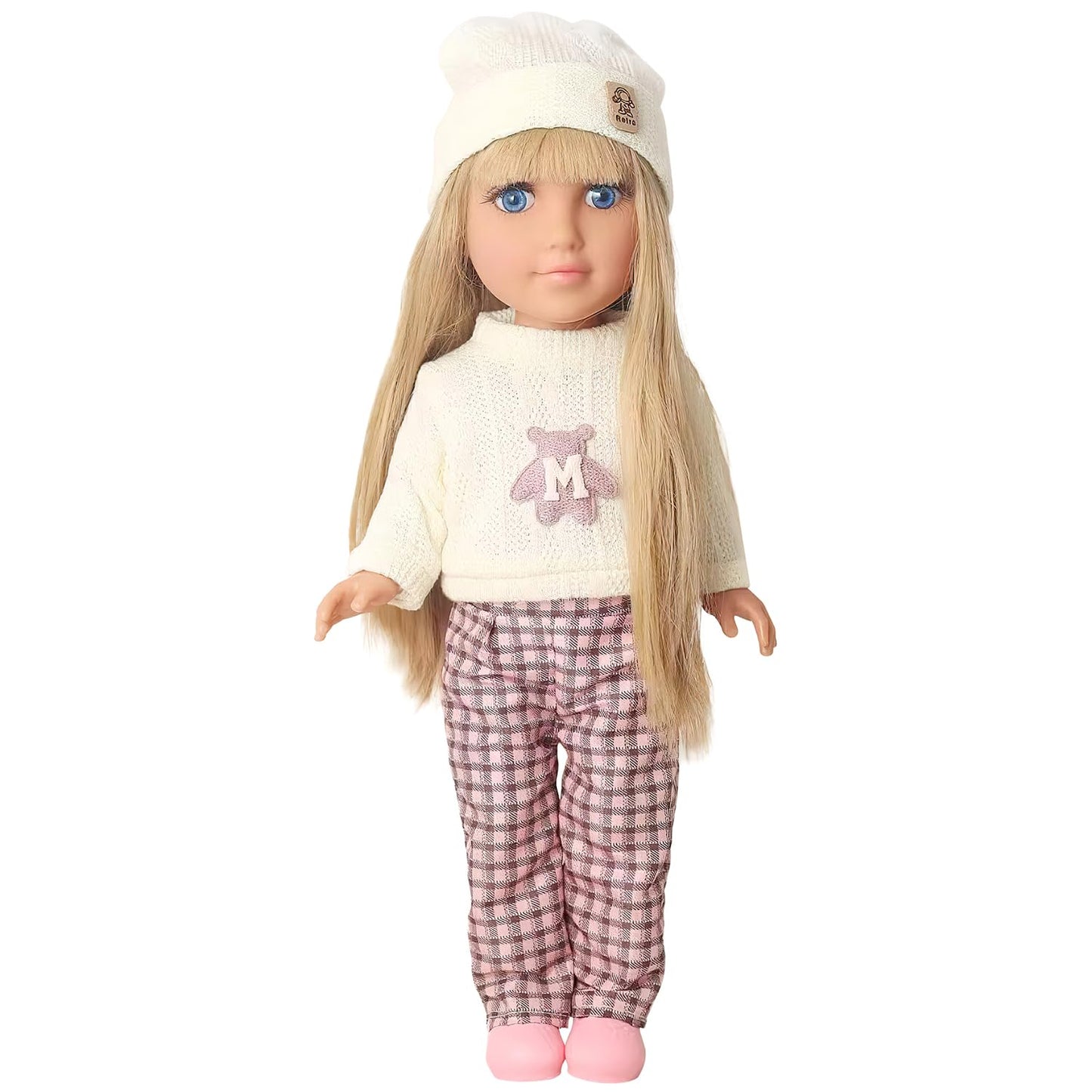 18INDC 18-Inch Doll Set with 4 Accessories — Knit Top, Plaid Wide-Leg Pants, Shoes, Knit Hat (Doll Included)