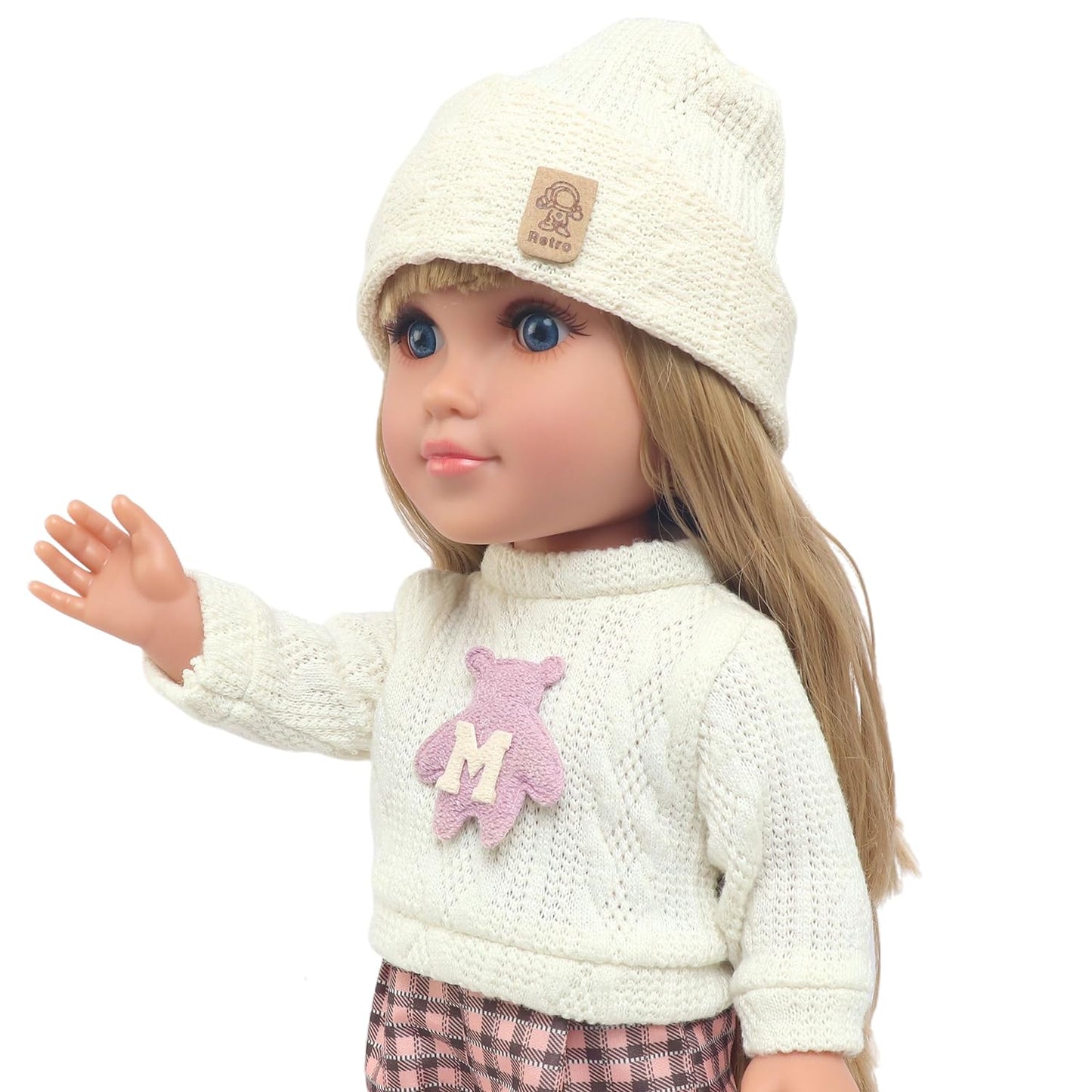 18INDC 18-Inch Doll Set with 4 Accessories — Knit Top, Plaid Wide-Leg Pants, Shoes, Knit Hat (Doll Included)
