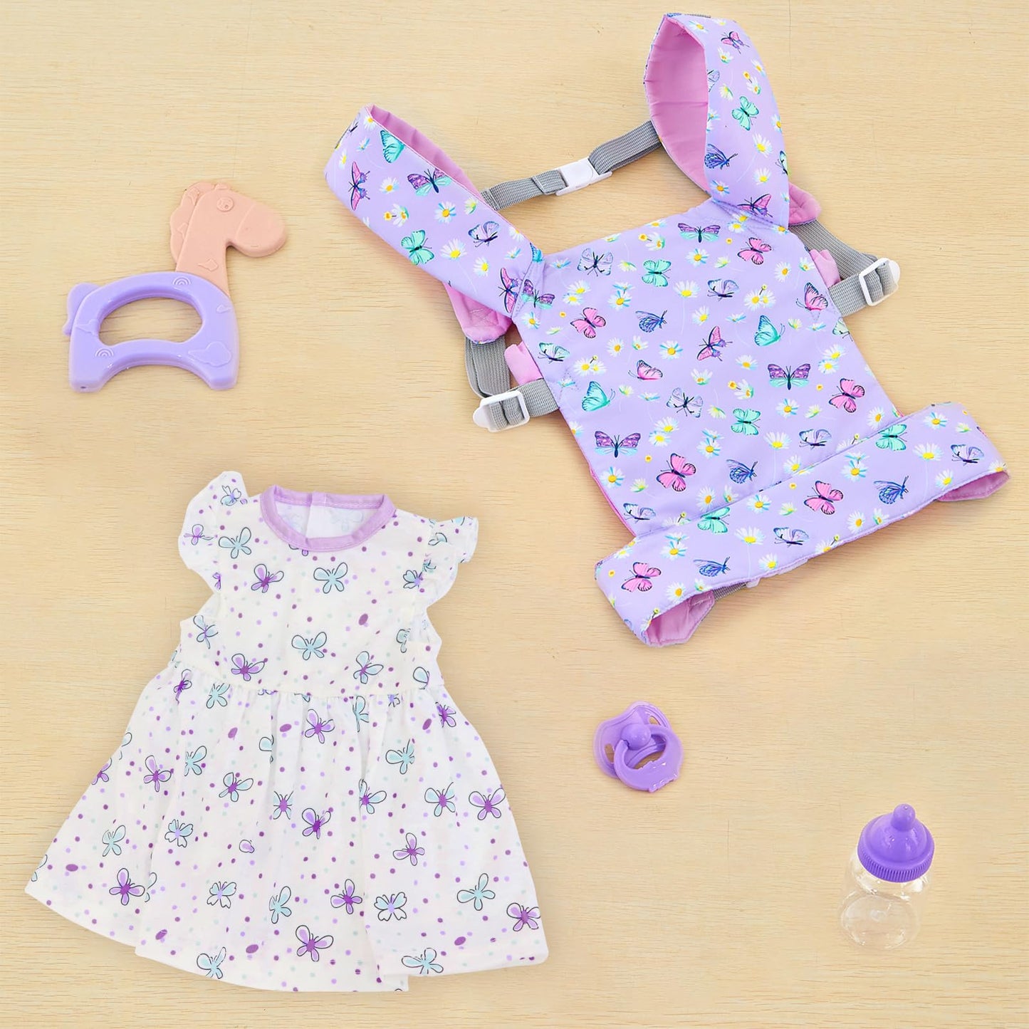 18INDC Baby Doll Carrier with Accessories — Adjustable 22-Inch Doll Carrier (Purple)