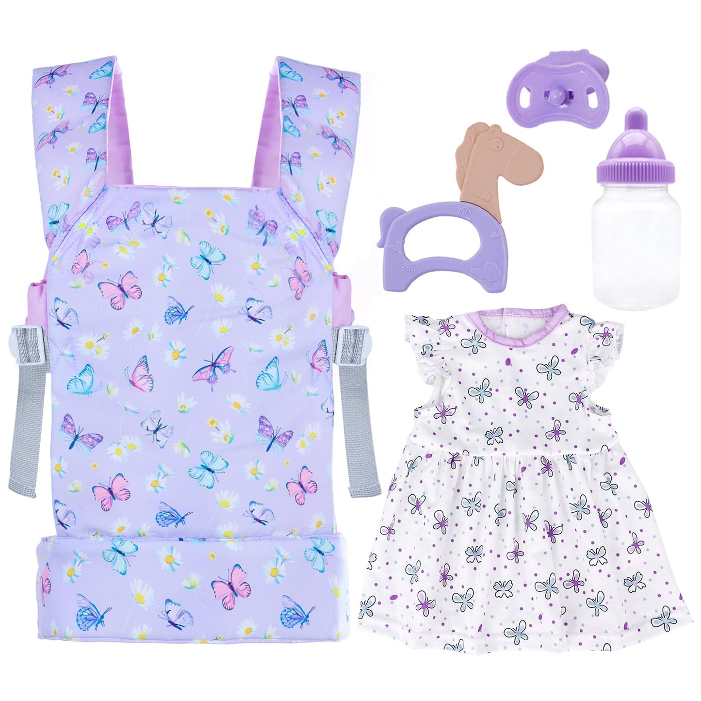 18INDC Baby Doll Carrier with Accessories — Adjustable 22-Inch Doll Carrier (Purple)