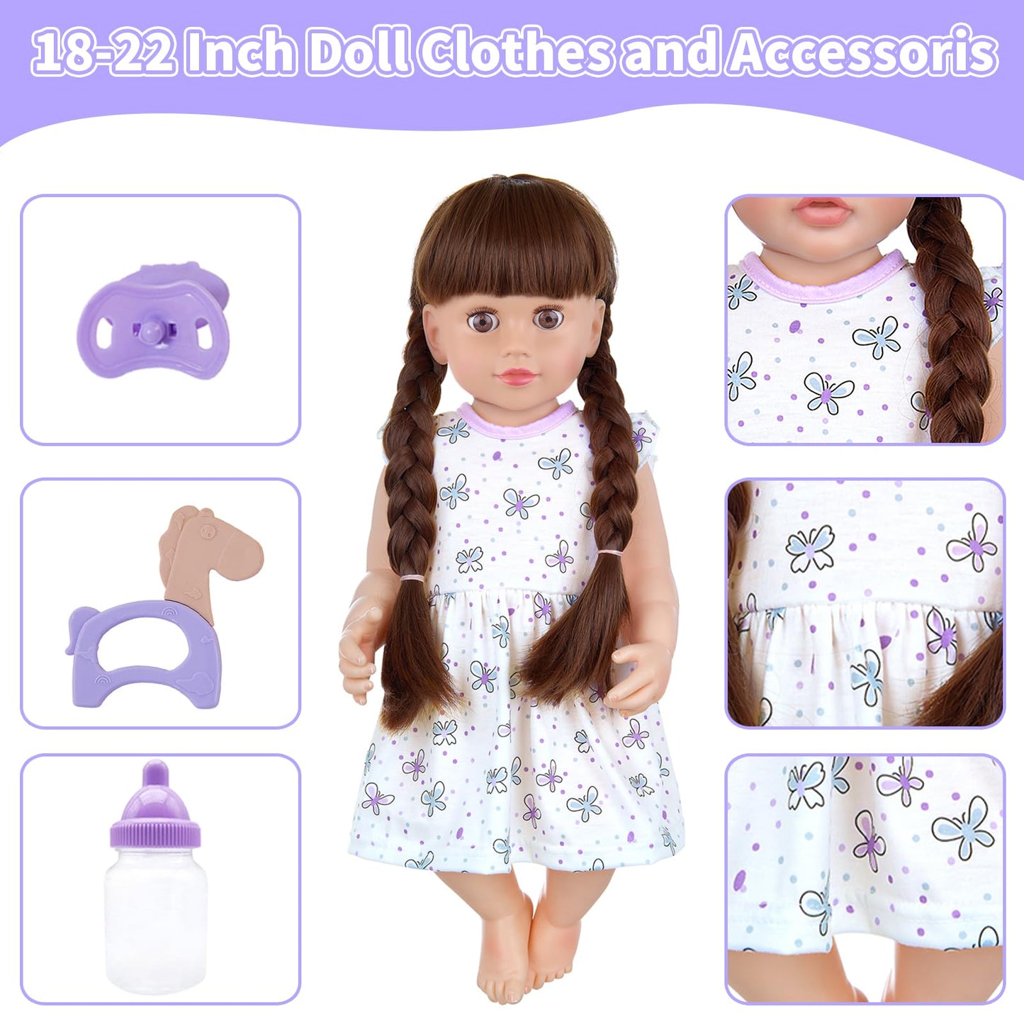 18INDC Baby Doll Carrier with Accessories — Adjustable 22-Inch Doll Carrier (Purple)