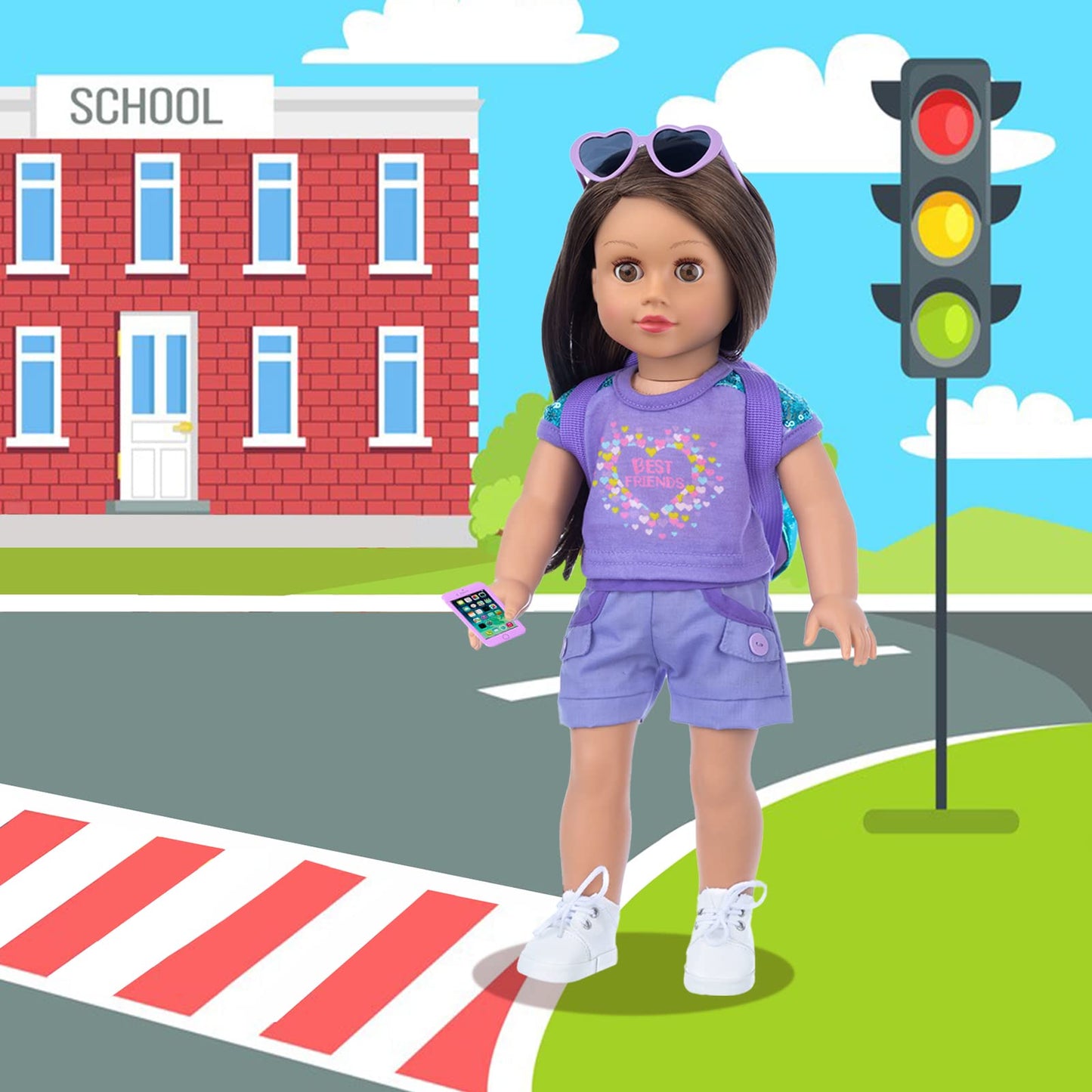 18INDC 18-Inch Doll School Accessories Playset – Clothes, Bag, Phone & Notebook (No Dolls)