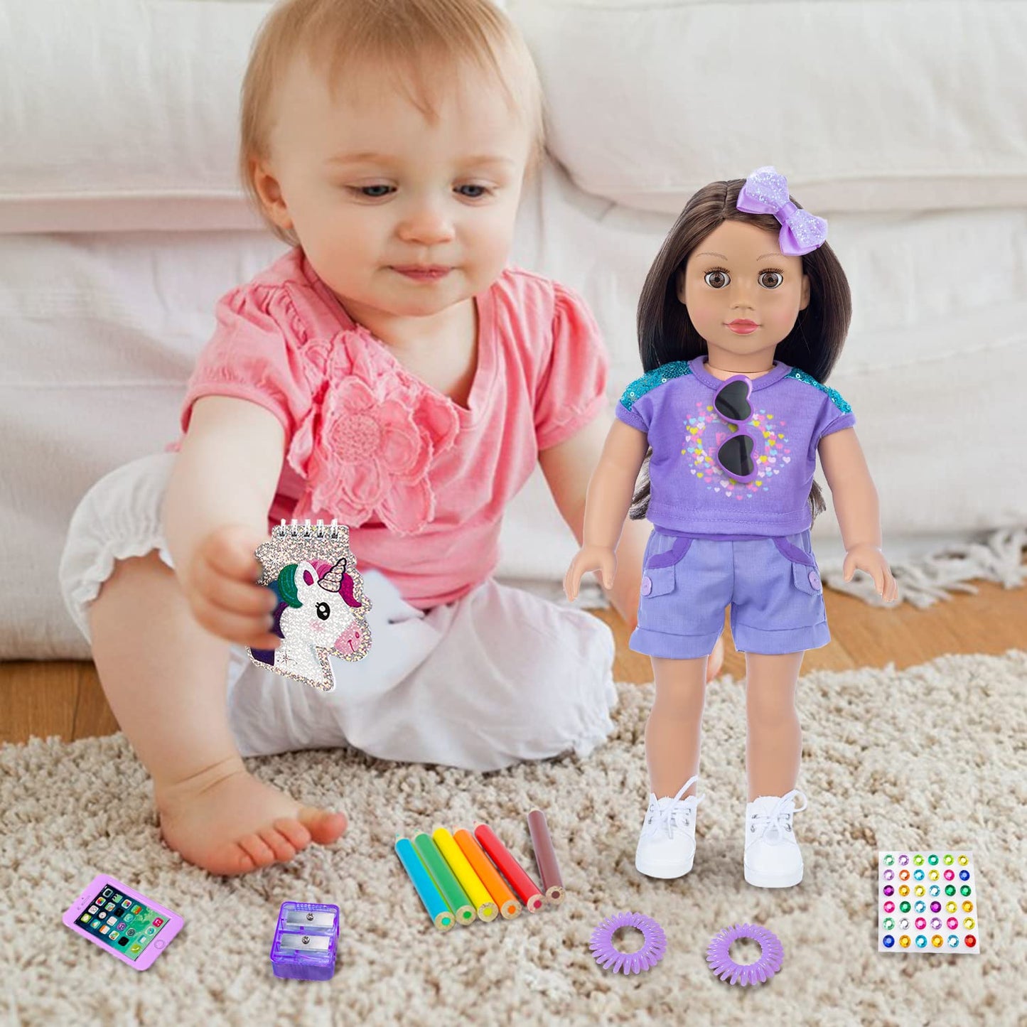18INDC 18-Inch Doll School Accessories Playset – Clothes, Bag, Phone & Notebook (No Dolls)