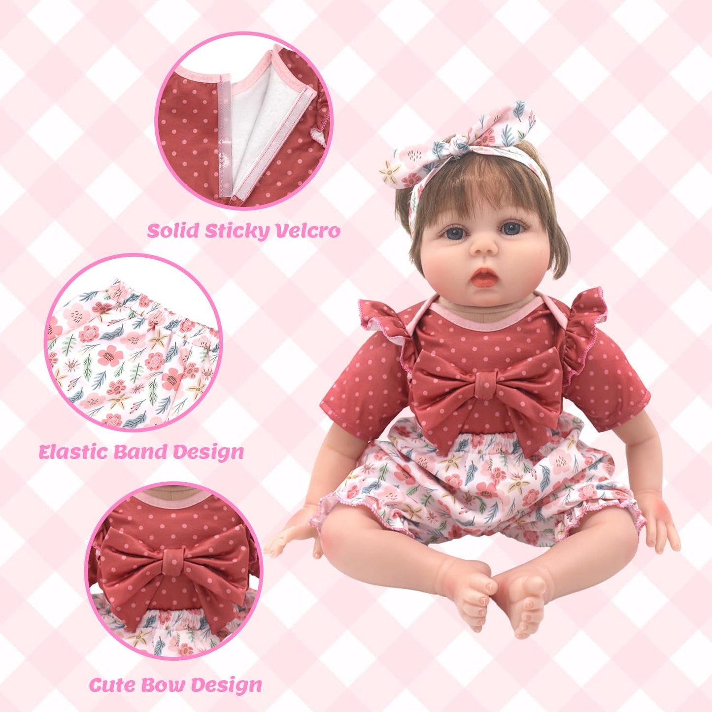 18INDC Reborn Doll Clothes for 20-22 Inch Dolls – 3 Sets with Dresses, Coat, and Headbands