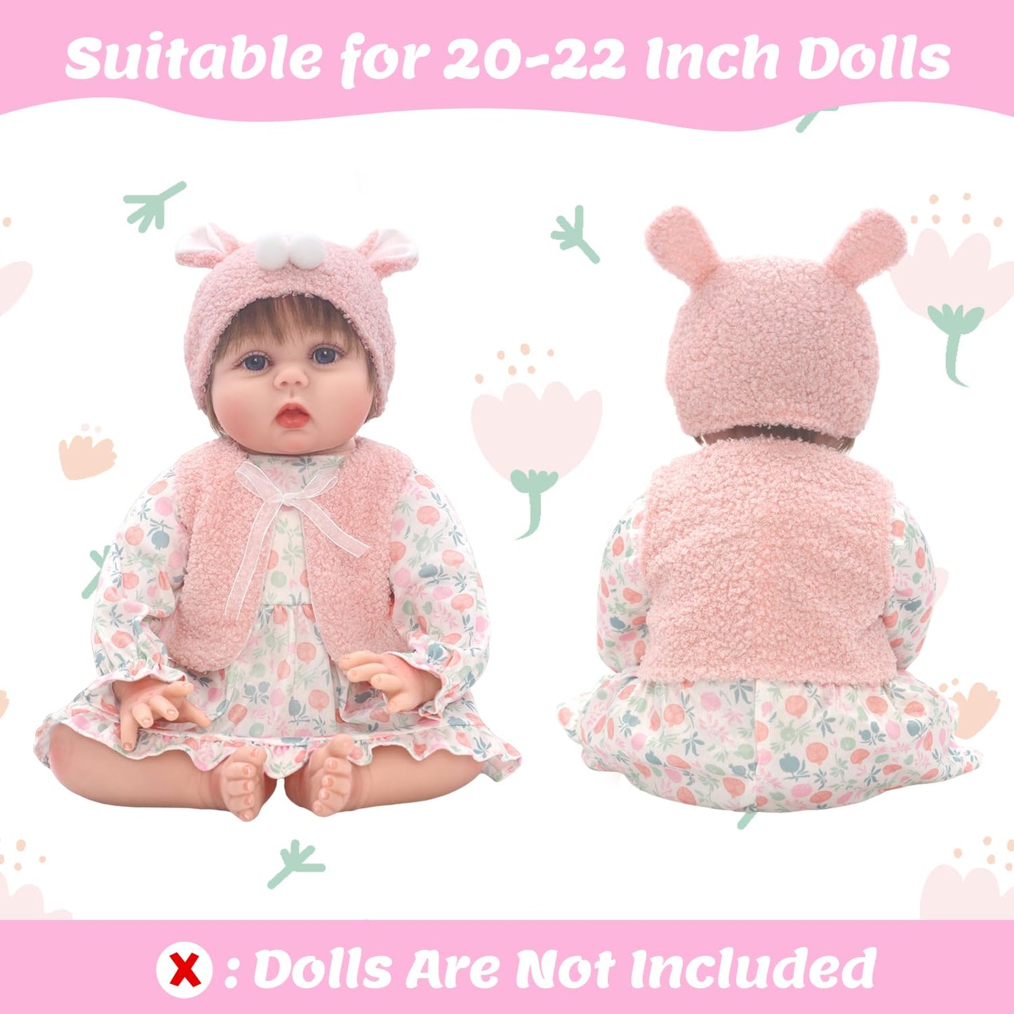 18INDC Reborn Doll Clothes for 20-22 Inch Dolls – 3 Sets with Dresses, Coat, and Headbands