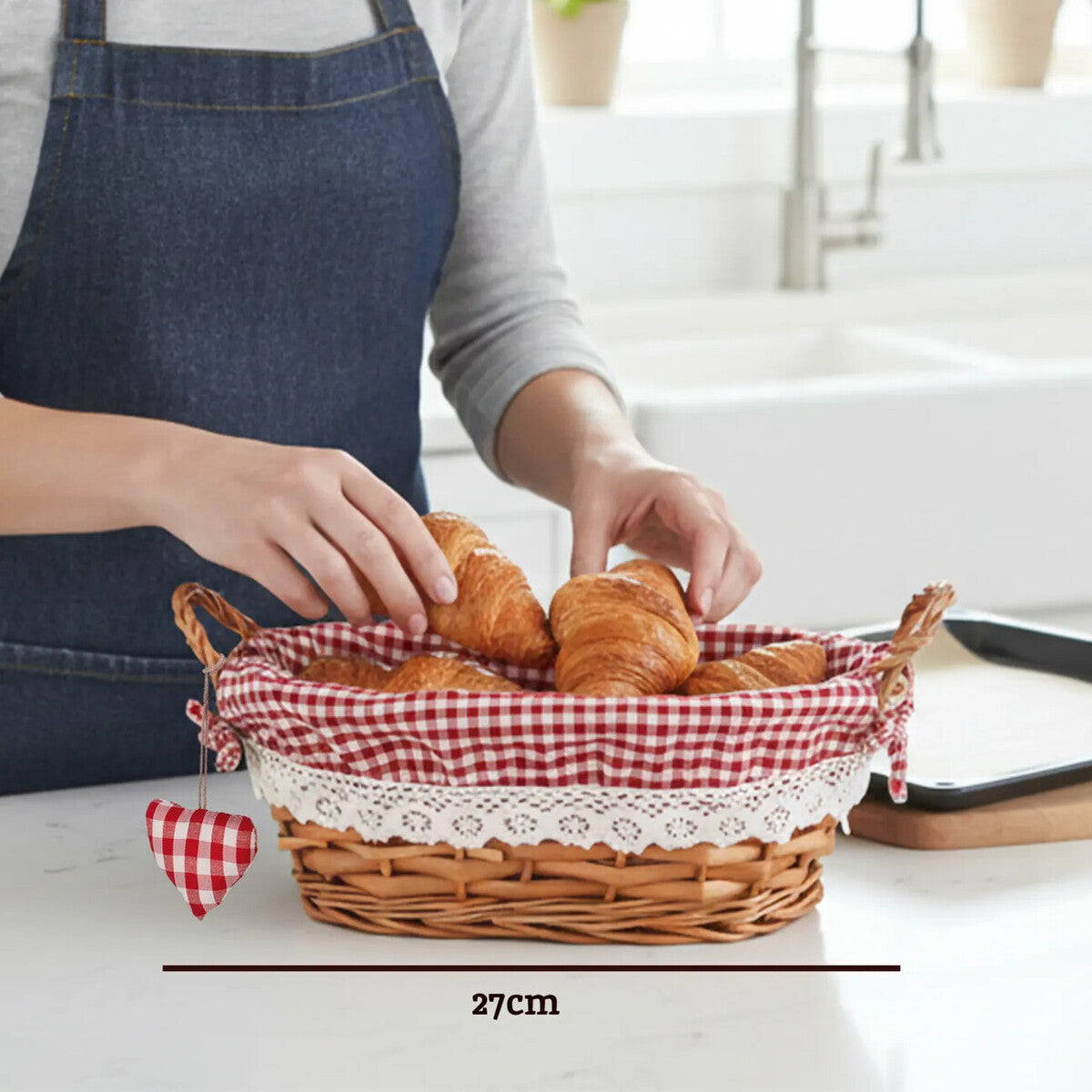 Willow Bread Basket with Red Gingham Lining | Orla