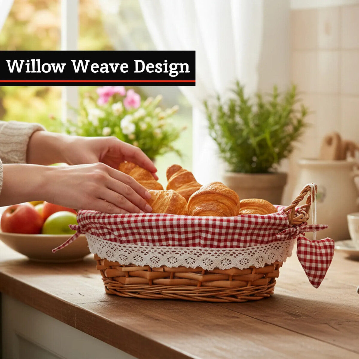 Willow Bread Basket with Red Gingham Lining | Orla