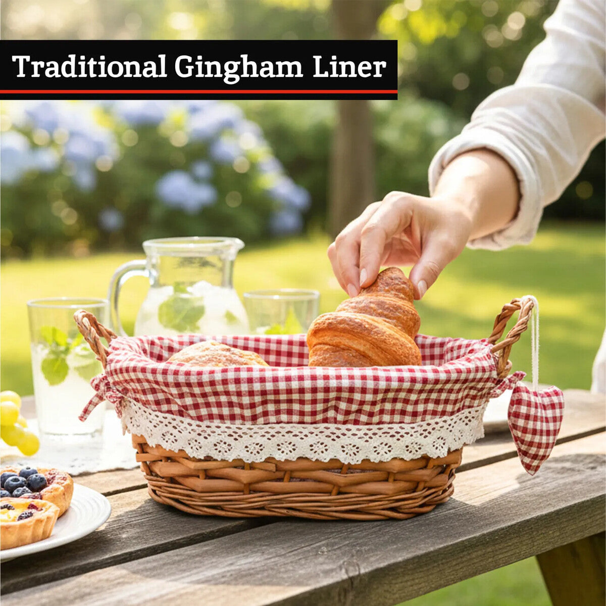 Willow Bread Basket with Red Gingham Lining | Orla