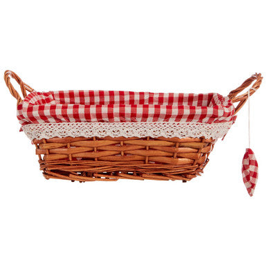 Orla Red Gingham Lining Small Rectangular Willow Bread Basket