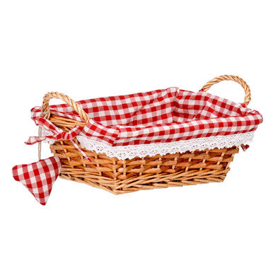 Orla Red Gingham Lining Small Rectangular Willow Bread Basket