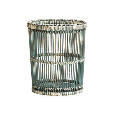 Ezell  Rattan and Bamboo Grey Washed Waste Paper Bin