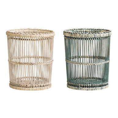 Ezell  Rattan and Bamboo Grey Washed Waste Paper Bin