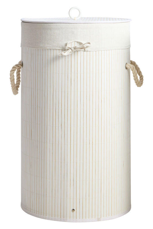 Round White Bamboo Laundry Hamper | Kankyo
