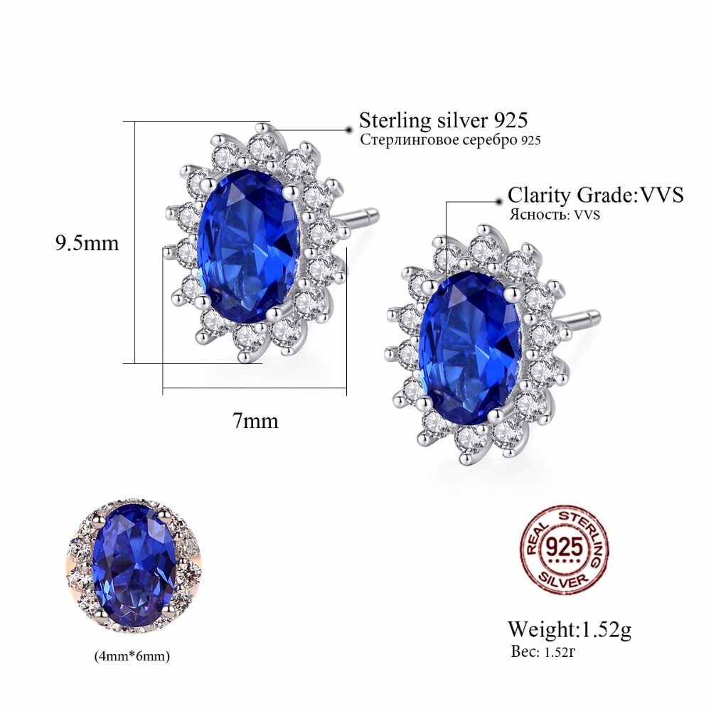 CZCITY New Natural Birthstone Royal Blue Oval Topaz Stud Earrings With Solid 925 Sterling Silver Fine Jewellery For Women Brincos