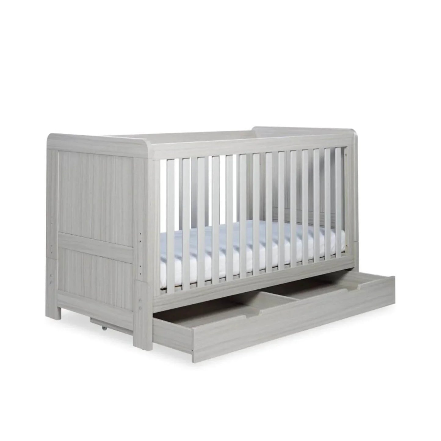 Ickle Bubba Pembrey Cot Bed & Under Drawer Ash Grey - Premium Pocket Sprung Mattress