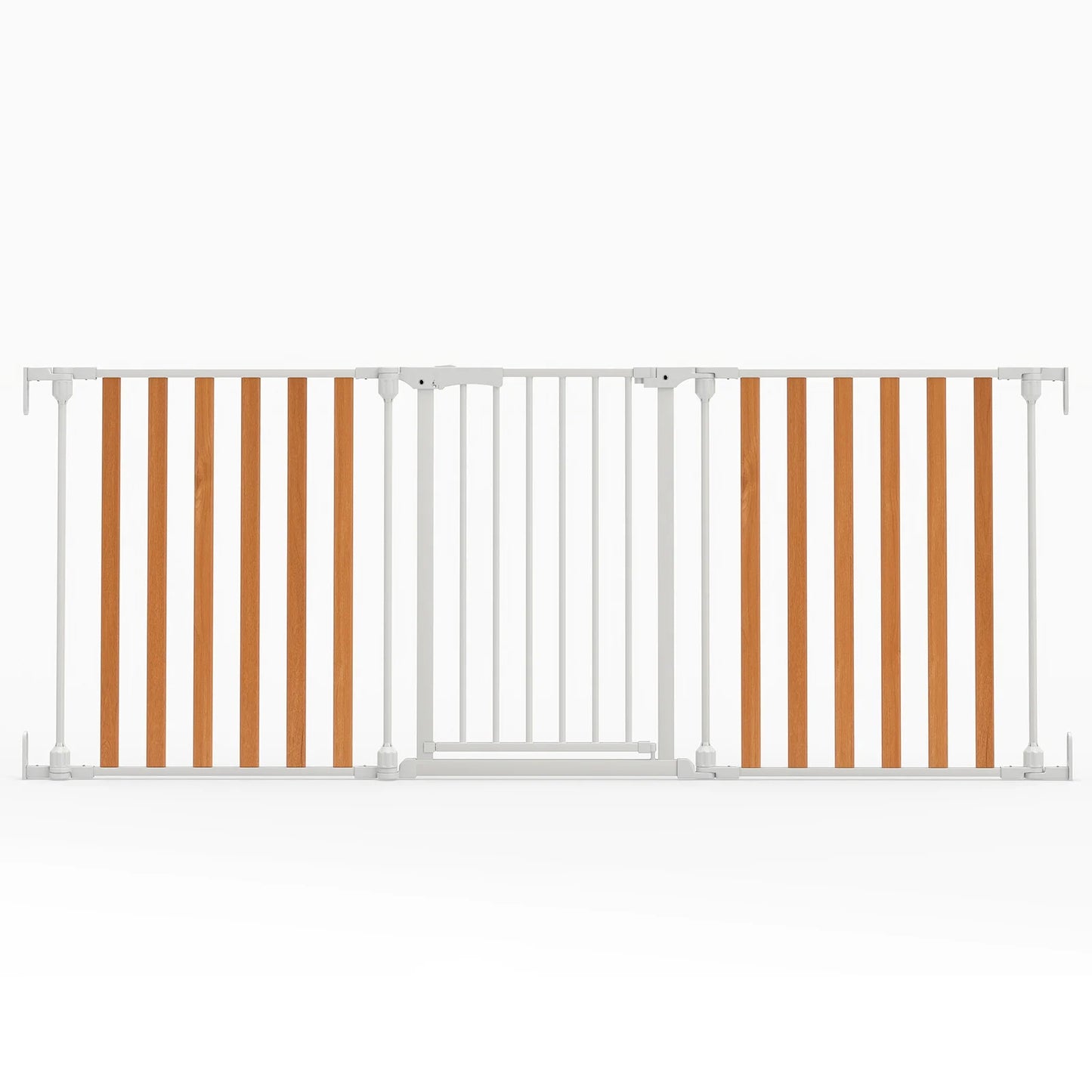 195 CM Extra Wide Configurable Baby Gate 3-Panel Indoor Wood Metal Pet Gate-Natural&White