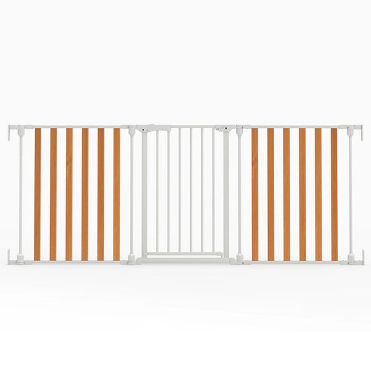 195 CM Extra Wide Configurable Baby Gate 3-Panel Indoor Wood Metal Pet Gate-Natural&White