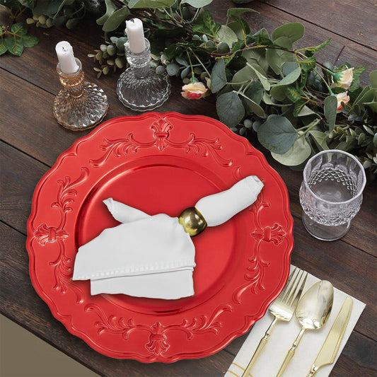 Set of Four 33cm Red Finish Baroque Charger Plates | Dia