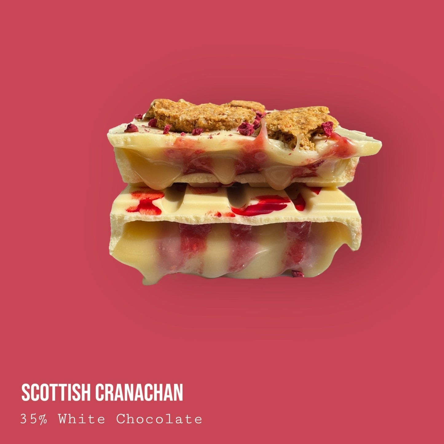 Scottish Cranachan Raspberry & Single Malt Whisky Honey Cream Topped with Oat Biscuit & Raspberries White Chocolate Dessert Bar 245g