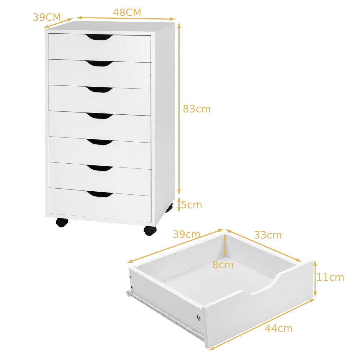Mobile File Cabinet on Wheels with 7 Drawers-Black
