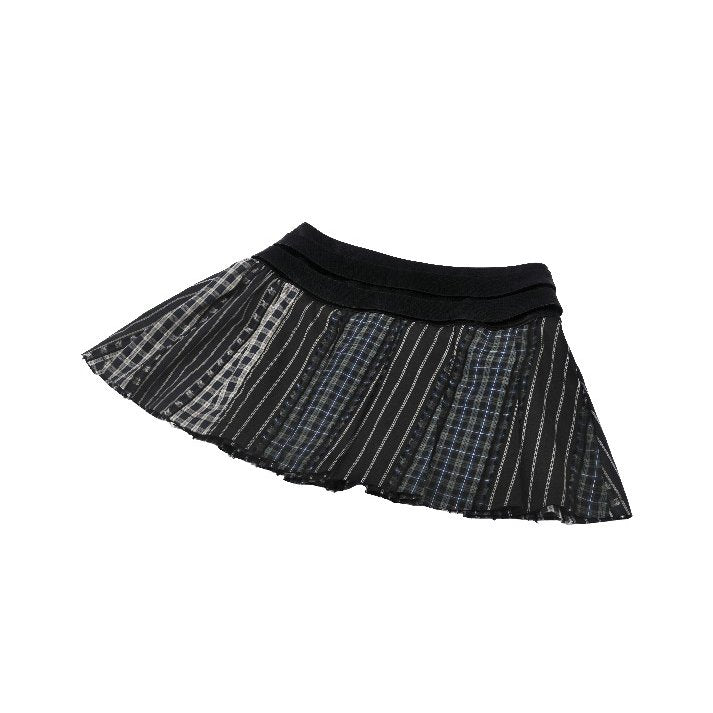 Dark in Love Sage Tartan Patchwork Leather-Waist Pleated Mini Skirt - Size UK 16 Left Only!
